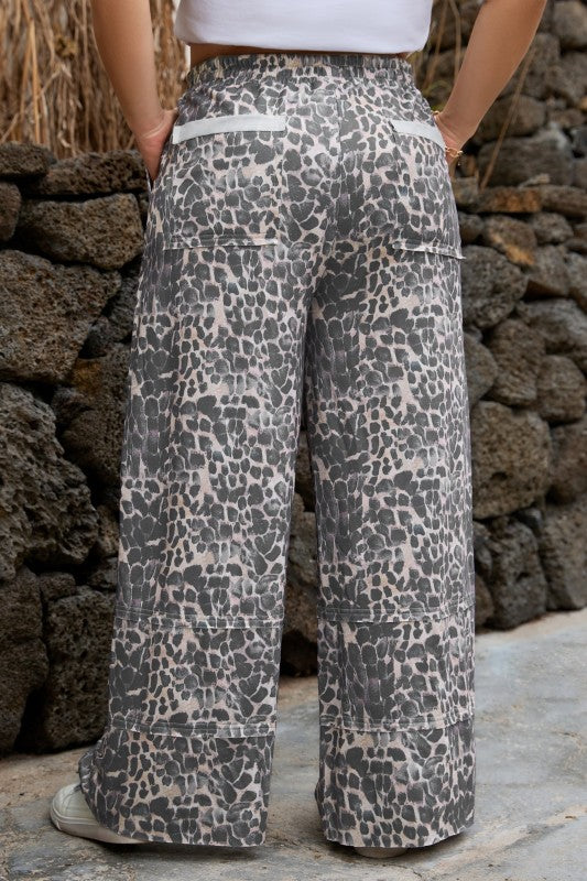 Plus Size Leopard Patch Pocket Drawstring Pants free shipping -Oh Em Gee Boutique