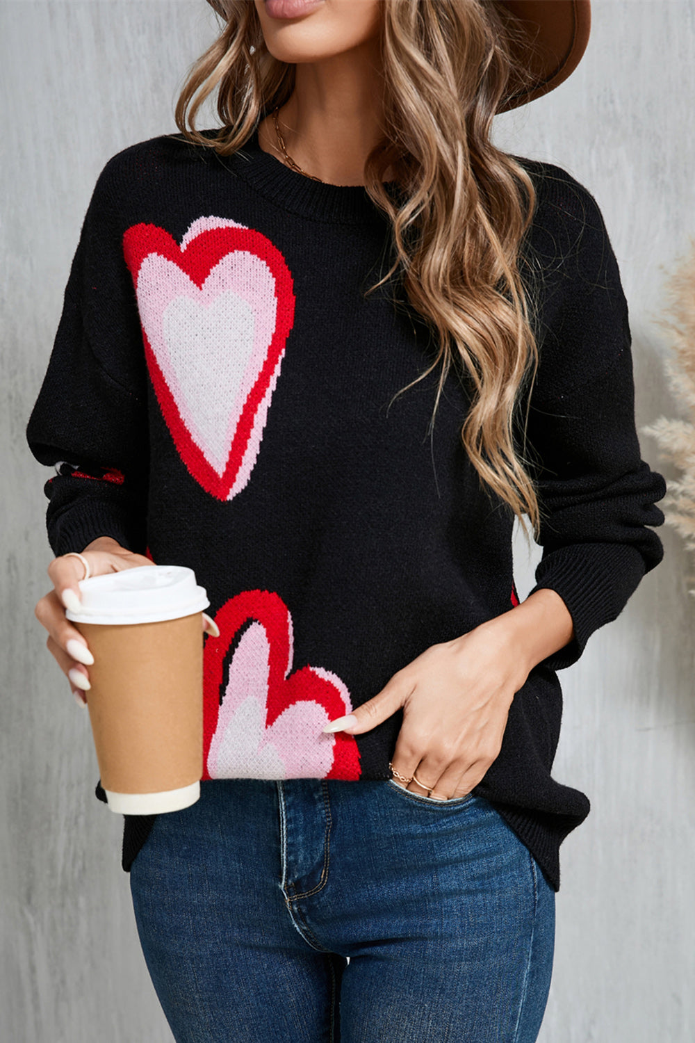 Angel Wings Heart Round Neck Long Sleeve Sweater free shipping -Oh Em Gee Boutique