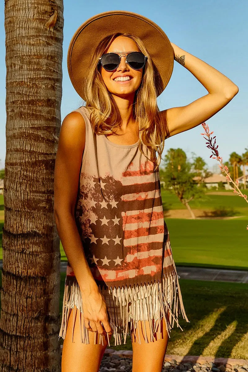 BiBi American Flag Print Knit Sleeveless Top free shipping -Oh Em Gee Boutique