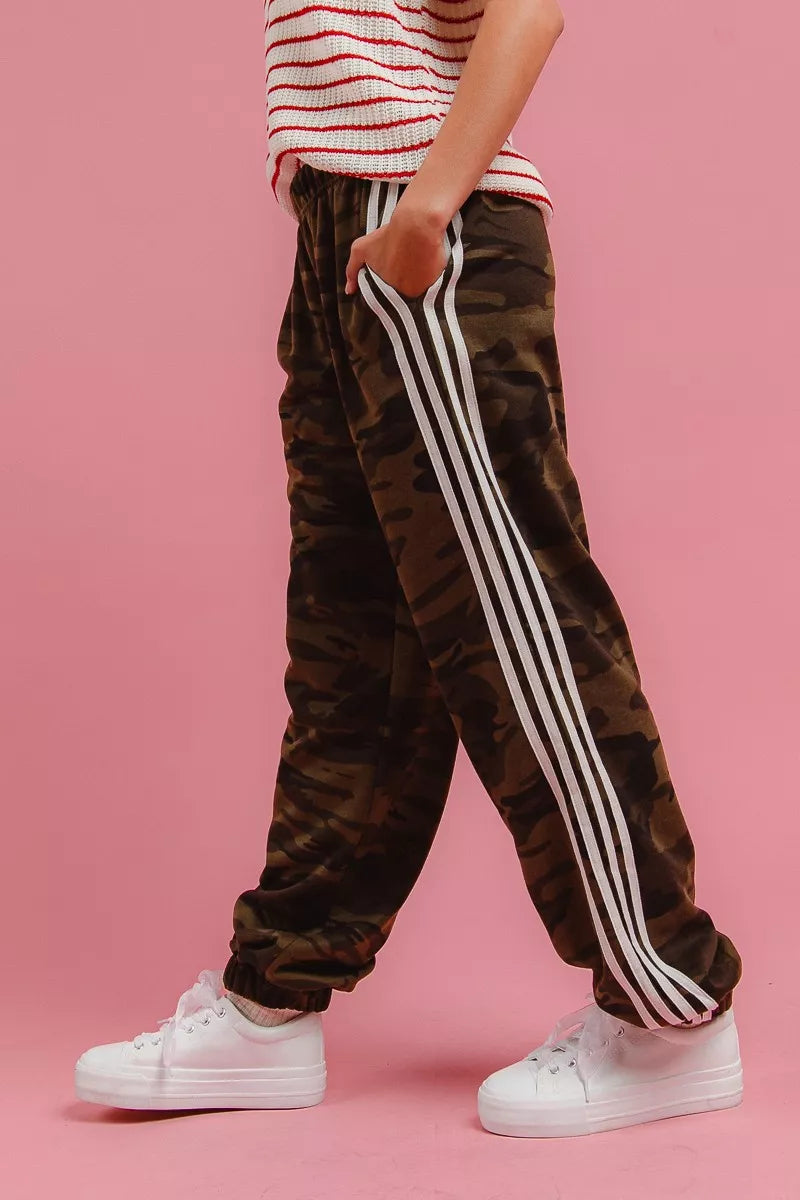 BiBi Side Lines Camouflage Track Pants free shipping -Oh Em Gee Boutique