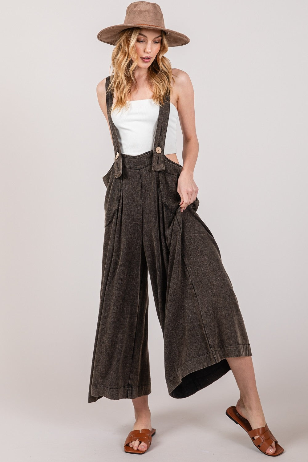 SAGE + FIG Full Size Wide Strap Wide Leg Overalls free shipping -Oh Em Gee Boutique