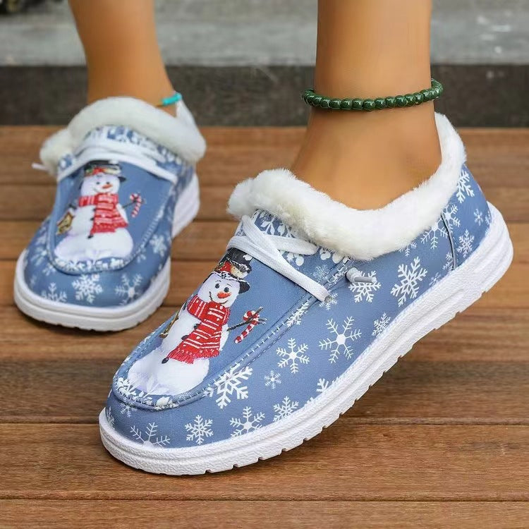 Snowman Print Round Toe Slip-Ons free shipping -Oh Em Gee Boutique