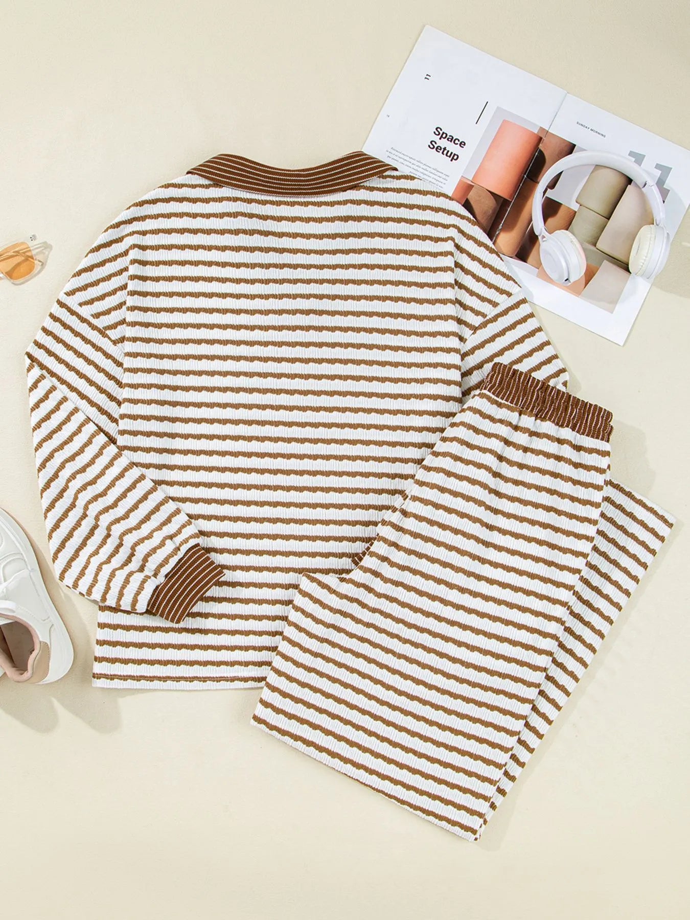 Stripe Collared Top and Drawstring Pant Set free shipping -Oh Em Gee Boutique