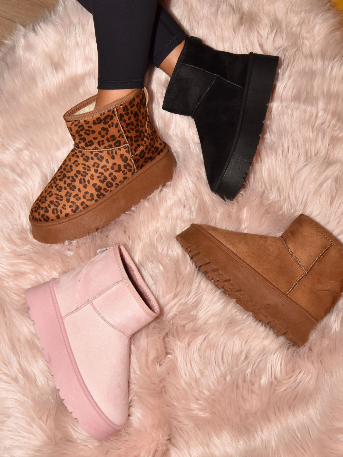 WILD DIVA Thermal Furry Leopard Platform Booties free shipping -Oh Em Gee Boutique