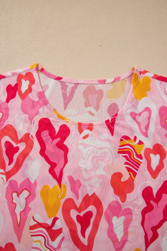 Valentine Heart Mesh Long Sleeve Top free shipping -Oh Em Gee Boutique