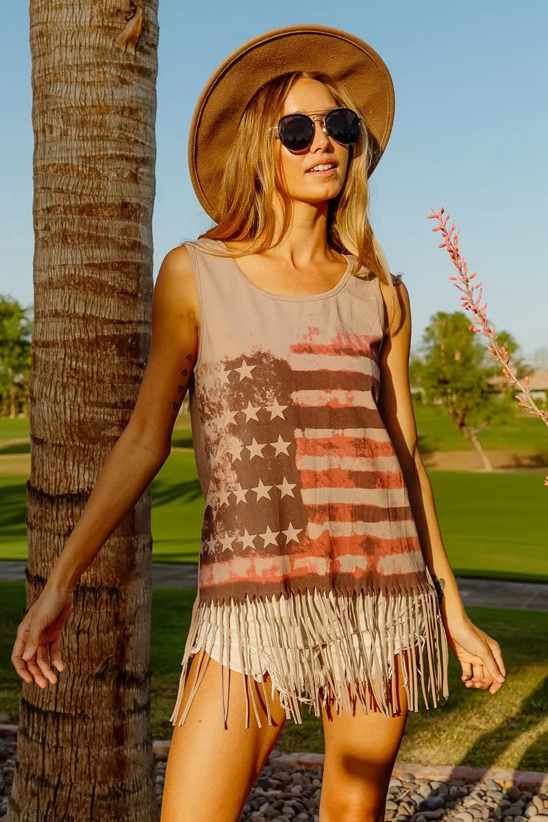 BiBi American Flag Print Knit Sleeveless Top free shipping -Oh Em Gee Boutique