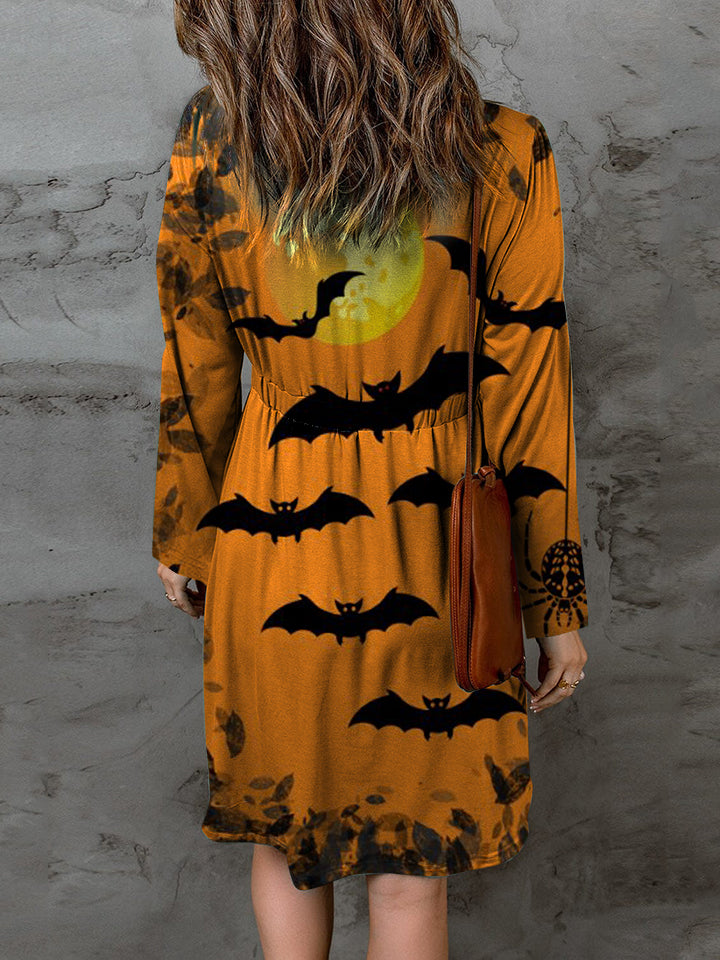 Full Size Halloween Theme Round Neck Long Sleeve Magic Dress free shipping -Oh Em Gee Boutique