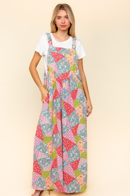 Haptics Full Size Printed Wide Leg Overalls with Side Pockets free shipping -Oh Em Gee Boutique