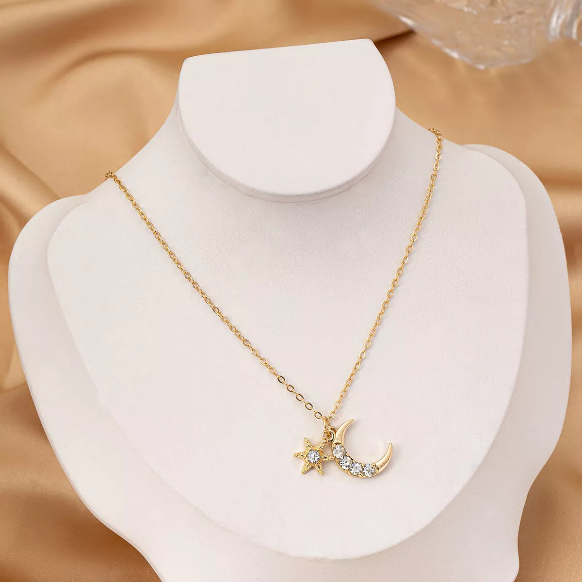 18K Gold-Plated Rhinestone Star & Moon Necklace free shipping -Oh Em Gee Boutique