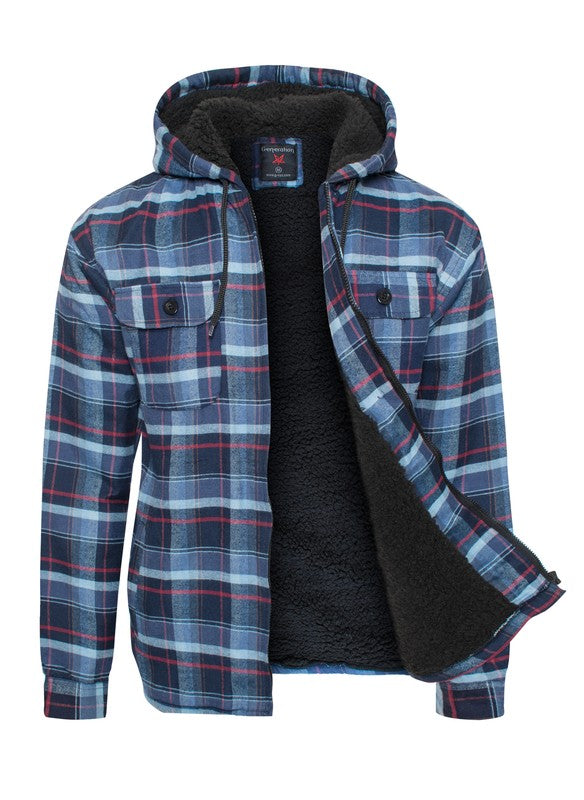 Men's Flannel Sherpa Lining Jacket free shipping -Oh Em Gee Boutique