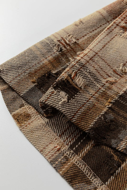 Floral Plaid Patchwork Ruffle Waffle Knit Shacket free shipping -Oh Em Gee Boutique