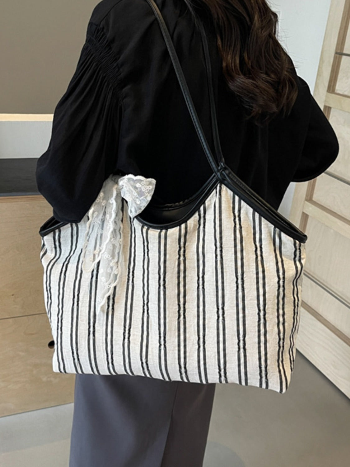 Striped Canvas Tote Bag free shipping -Oh Em Gee Boutique