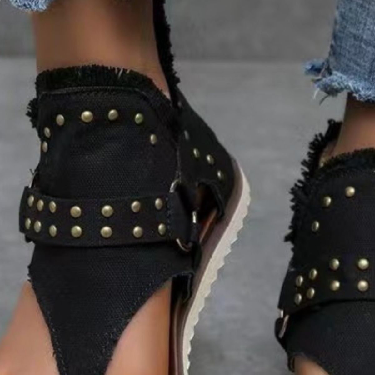 Studded Raw Hem Flat Sandals free shipping -Oh Em Gee Boutique