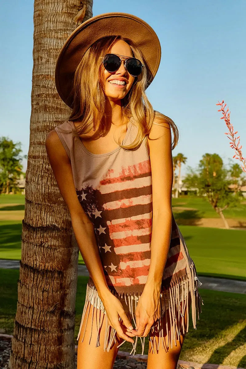 BiBi American Flag Print Knit Sleeveless Top free shipping -Oh Em Gee Boutique