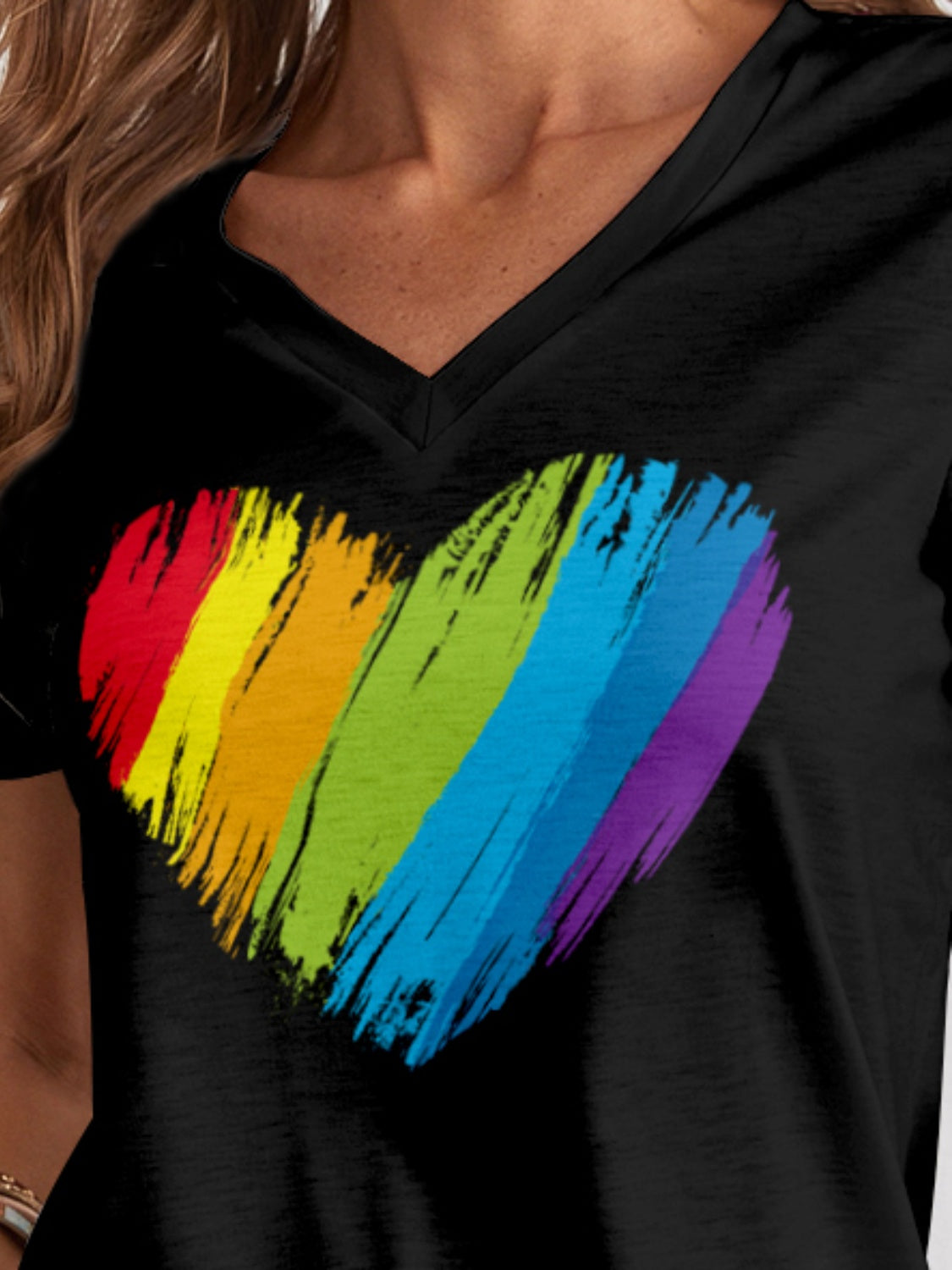 FAM-FAM Heart V-Neck Dropped Shoulder T-Shirt, Rainbow Heart Design free shipping -Oh Em Gee Boutique