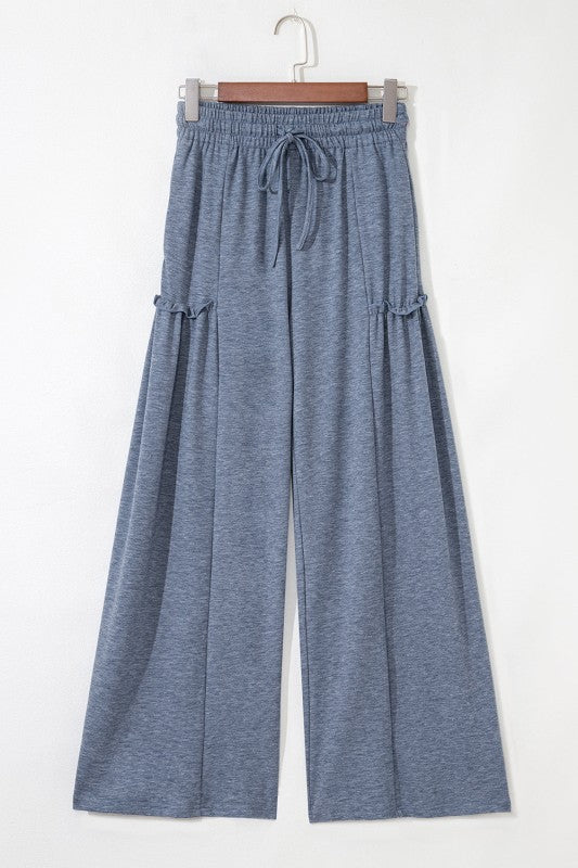 Solid Frilled Leg Drawstring Elastic Waist Pants free shipping -Oh Em Gee Boutique