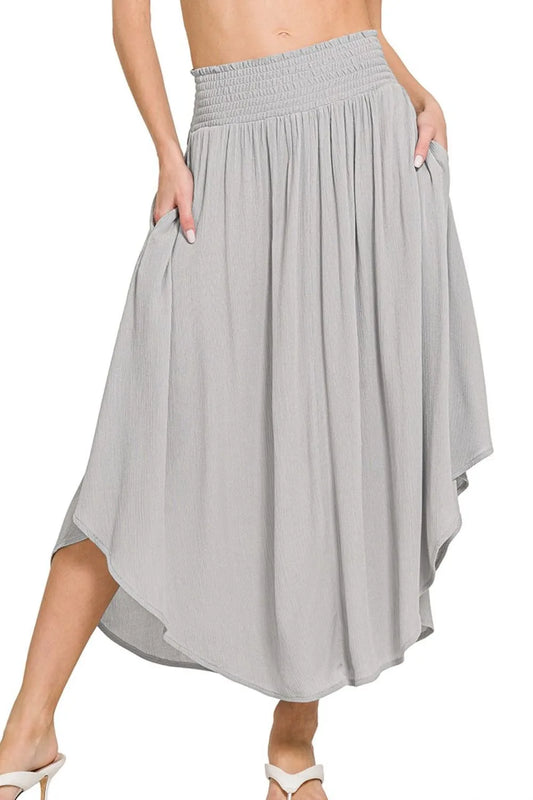 Zenana Woven Crinkle Smocked Waist Maxi Skirt with Pockets free shipping -Oh Em Gee Boutique