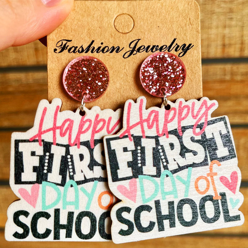 School Theme Wooden Dangle Earrings free shipping -Oh Em Gee Boutique