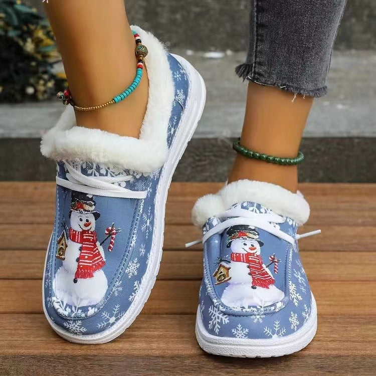 Snowman Print Round Toe Slip-Ons free shipping -Oh Em Gee Boutique