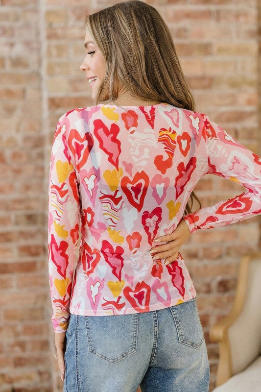 Valentine Heart Mesh Long Sleeve Top free shipping -Oh Em Gee Boutique