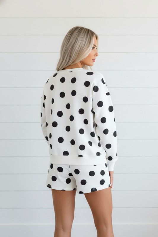 Polka Dot Pullover and Drawstring Shorts Set free shipping -Oh Em Gee Boutique