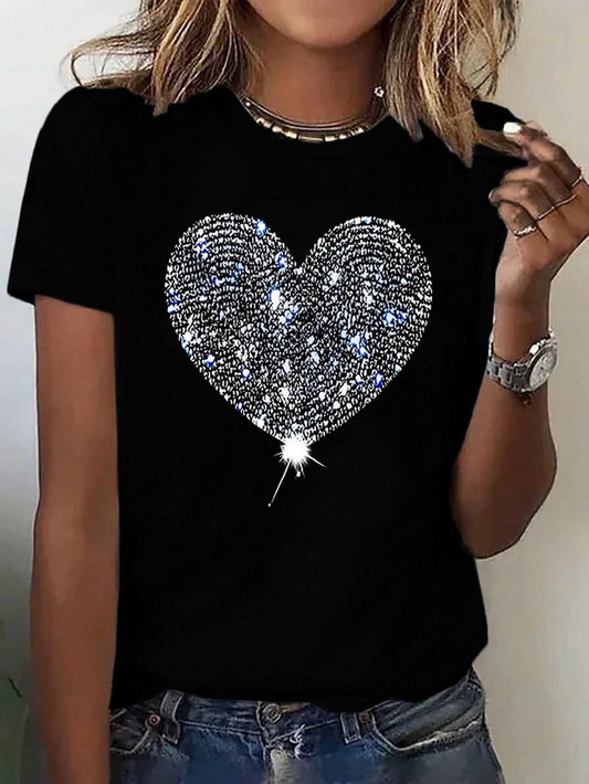 Heart Graphic Round Neck Short Sleeve T-Shirt free shipping -Oh Em Gee Boutique