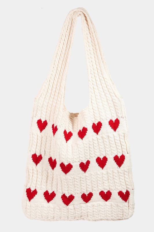 Fame Contrast Heart Crochet Tote Bag free shipping -Oh Em Gee Boutique