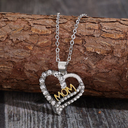 Alloy Inlaid Zircon Heart Pendant Necklace, "Mom" free shipping -Oh Em Gee Boutique