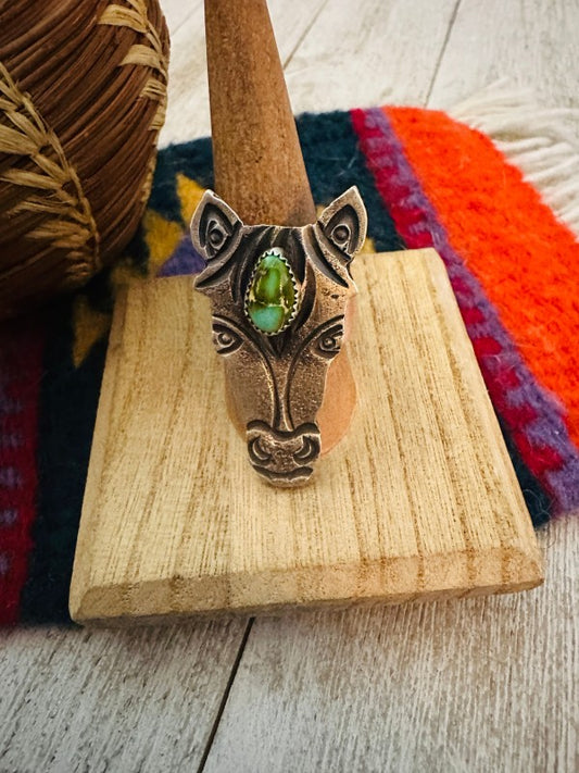 Navajo Turquoise & Sterling Silver Adjustable Horse Ring free shipping -Oh Em Gee Boutique