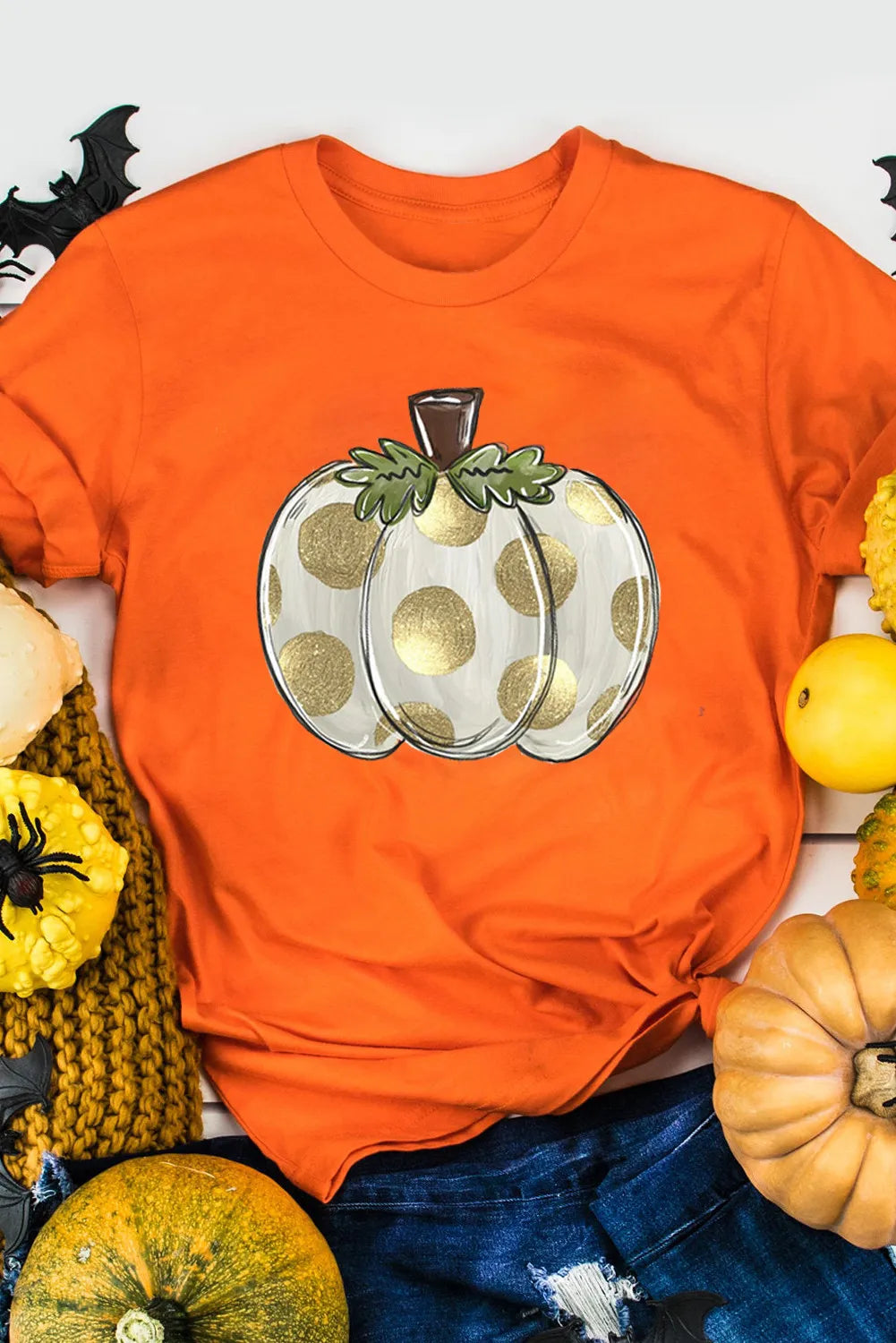 Pumpkin Graphic Round Neck Short Sleeve T-Shirt free shipping -Oh Em Gee Boutique