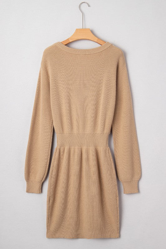 Pearl Embellished Keyhole Ribbed Sweater Dress free shipping -Oh Em Gee Boutique