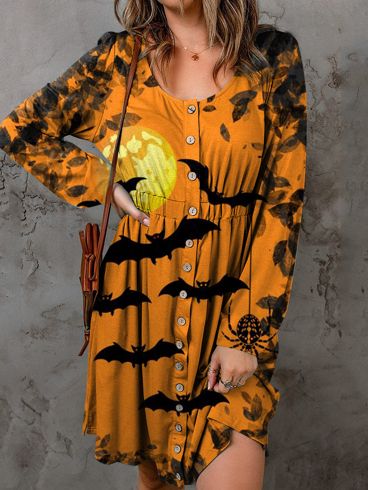 Full Size Halloween Theme Round Neck Long Sleeve Magic Dress free shipping -Oh Em Gee Boutique