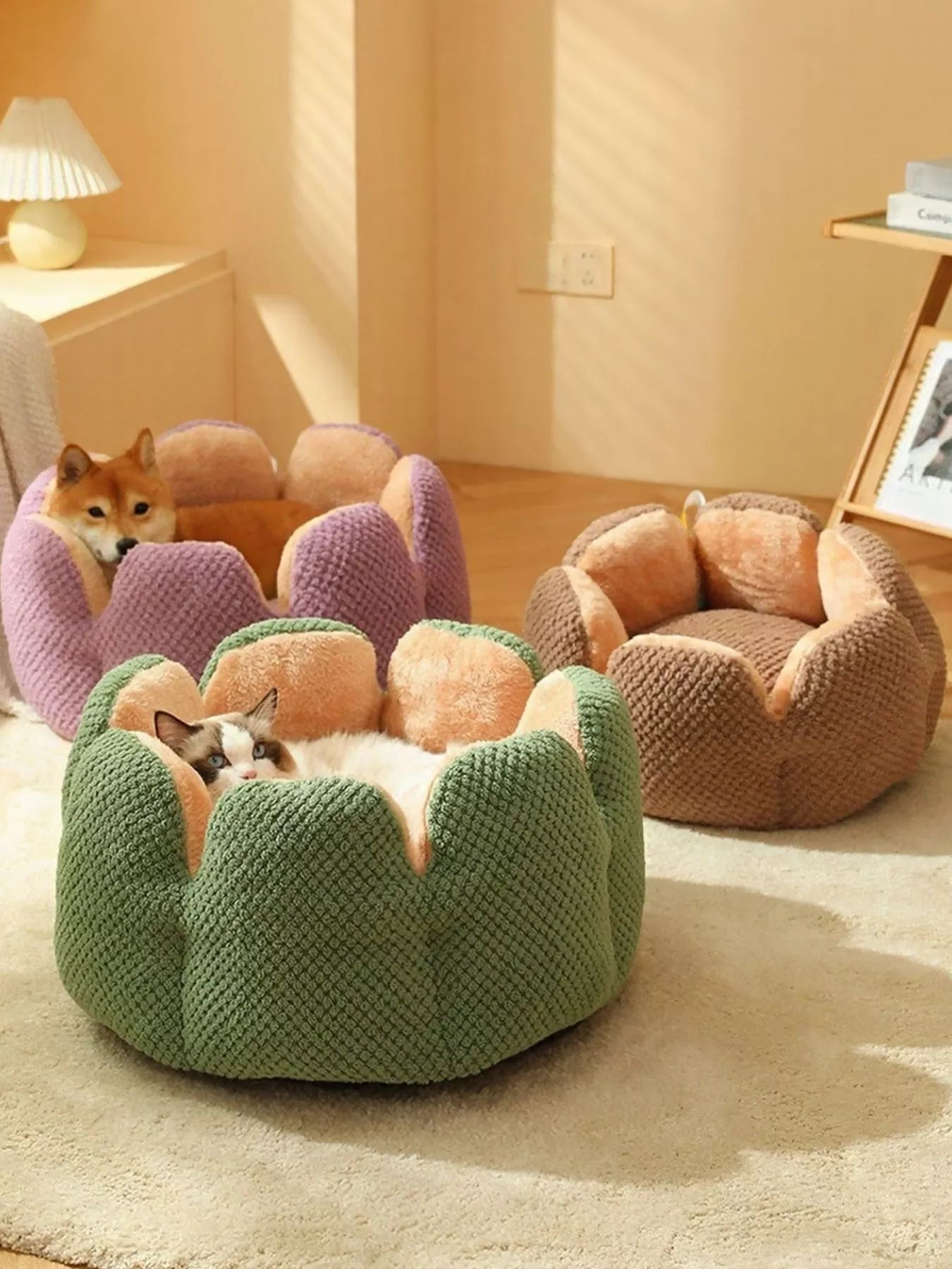 Flower Petal Plush Cozy Pet Nests, Cat/Dog free shipping -Oh Em Gee Boutique