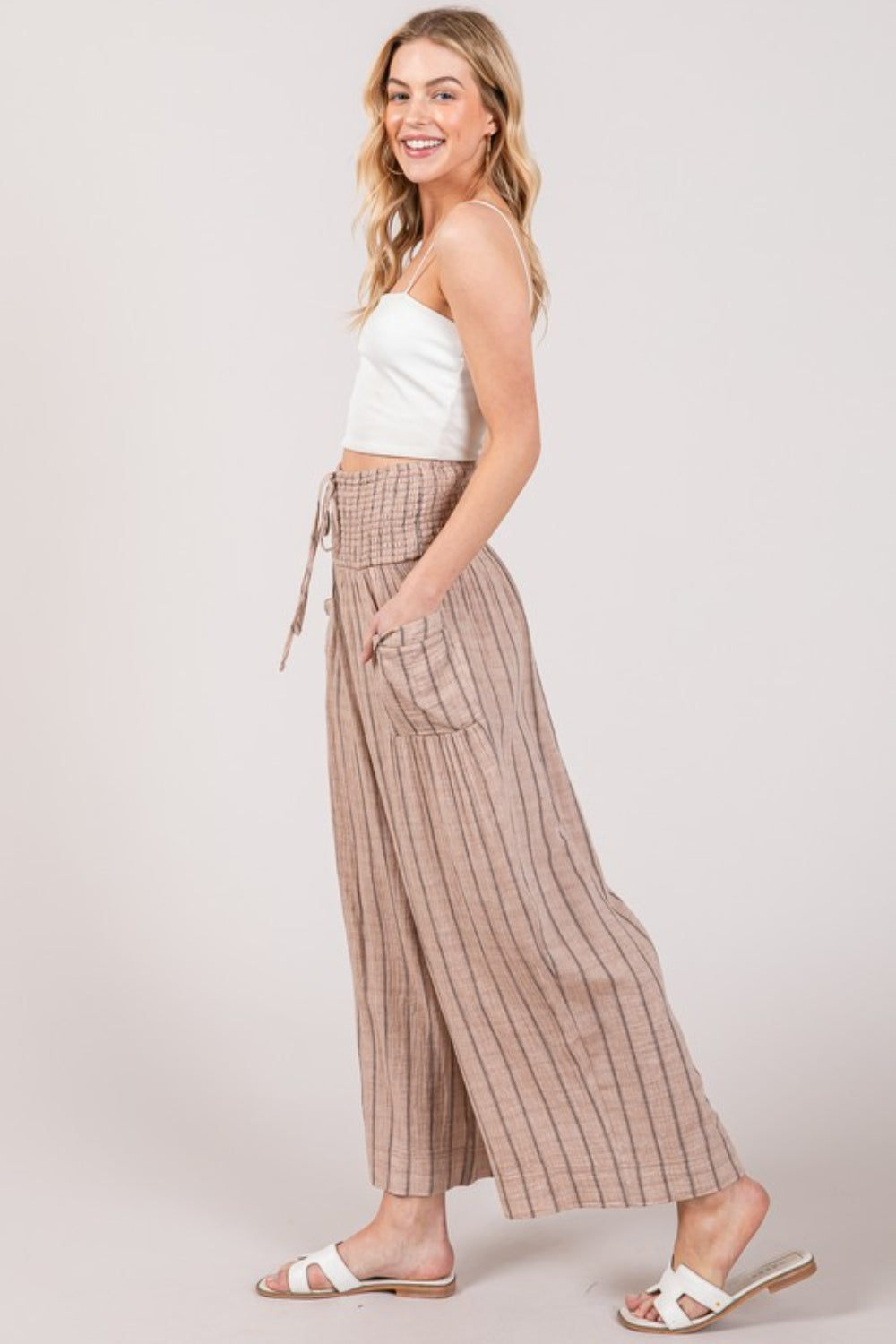 SAGE + FIG Cotton Gauze Wash Stripe Pants free shipping -Oh Em Gee Boutique