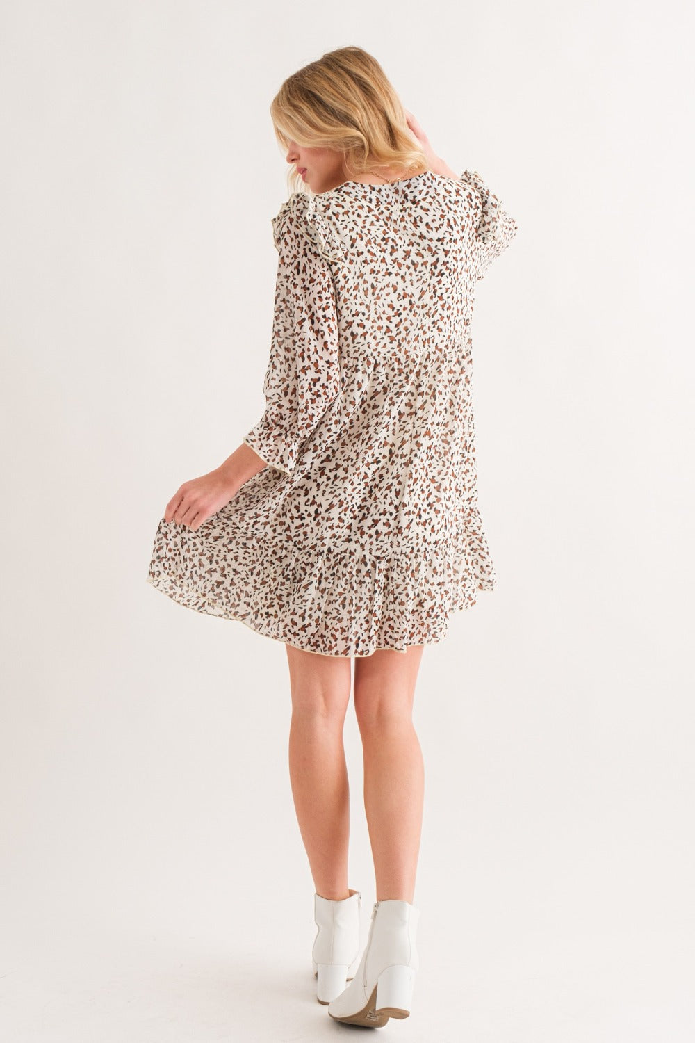 And The Why Leopard Ruffle Hem Woven Mini Dress free shipping -Oh Em Gee Boutique