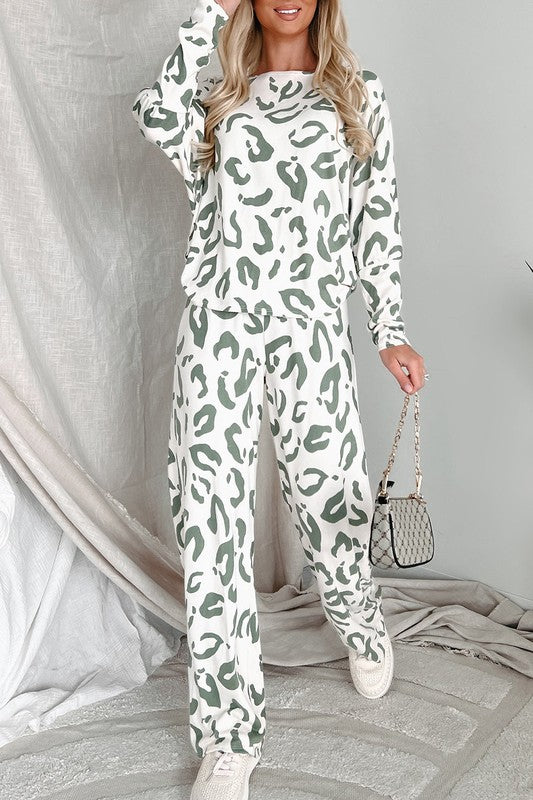 Leopard Animal Print Long Sleeve Loungewear Set free shipping -Oh Em Gee Boutique