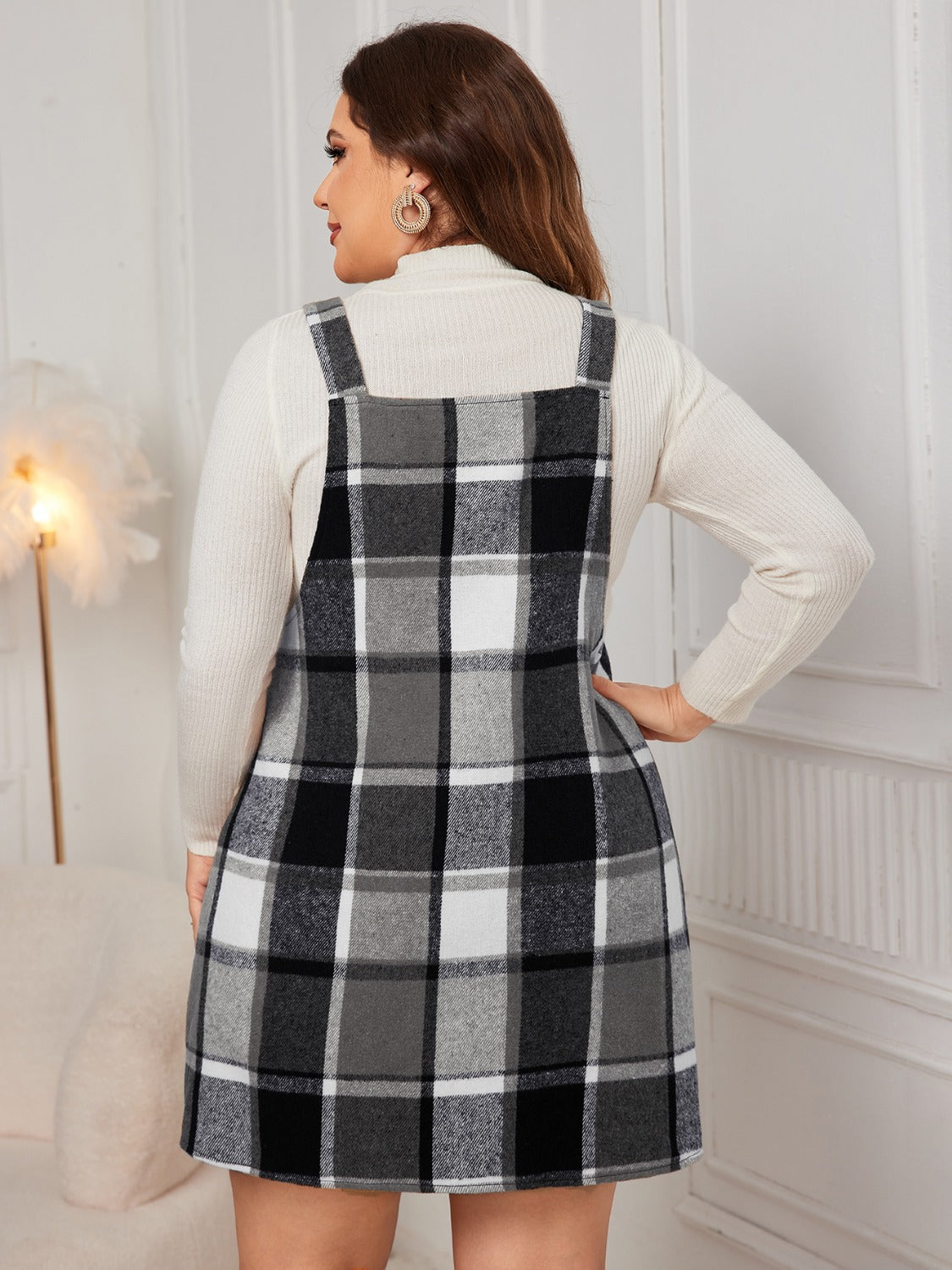 Plus Size Plaid Wide Strap Overall Dress free shipping -Oh Em Gee Boutique