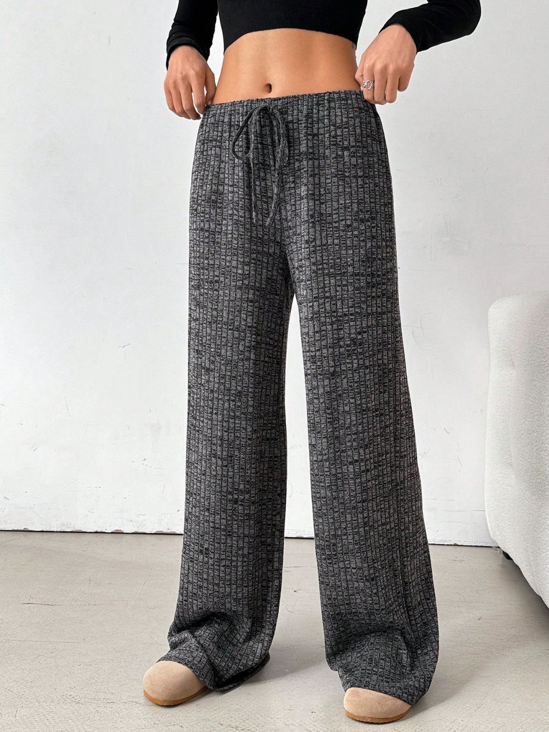 Tied Striped Wide Leg Pants free shipping -Oh Em Gee Boutique