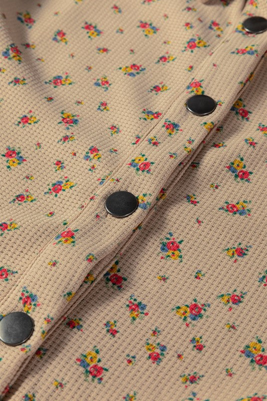 Floral Plaid Patchwork Ruffle Waffle Knit Shacket free shipping -Oh Em Gee Boutique