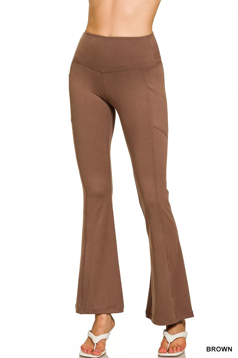 Zenana Brushed Dty Microfiber Flare Pants free shipping -Oh Em Gee Boutique