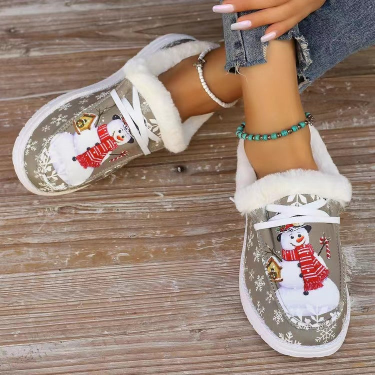 Snowman Print Round Toe Slip-Ons free shipping -Oh Em Gee Boutique