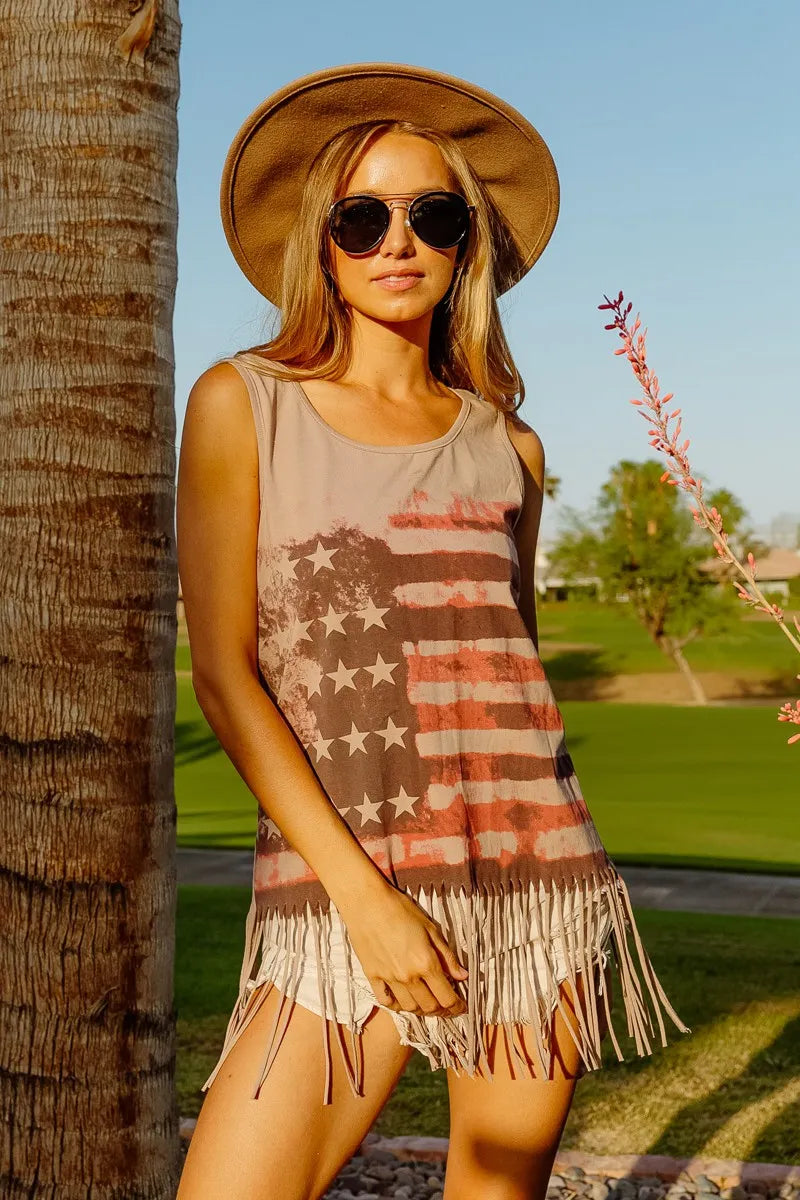 BiBi American Flag Print Knit Sleeveless Top free shipping -Oh Em Gee Boutique