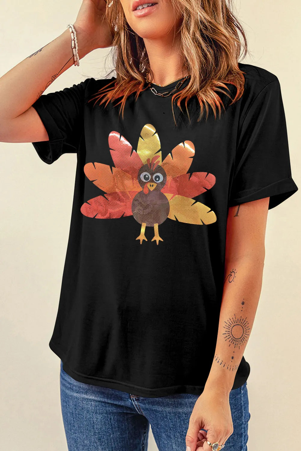 Graphic Turkey Round Neck Short Sleeve T-Shirt free shipping -Oh Em Gee Boutique