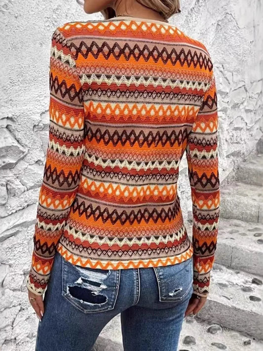 Bohemian Geometric Pattern Long Sleeve T-Shirt free shipping -Oh Em Gee Boutique