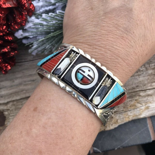 Don Dewa Zuni Sterling Silver Multi-stone SunFace Cuff Bracelet free shipping -Oh Em Gee Boutique