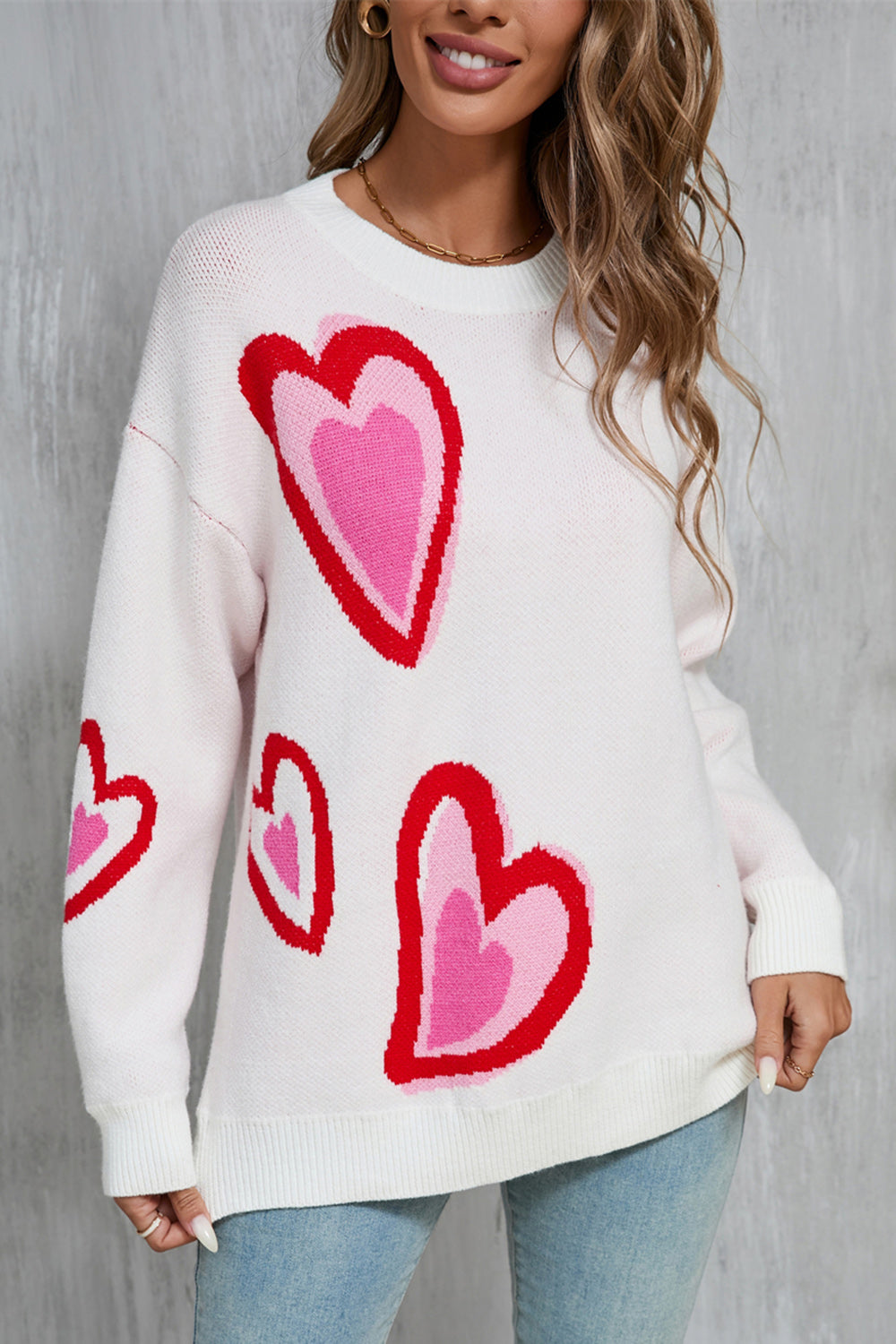 Angel Wings Heart Round Neck Long Sleeve Sweater free shipping -Oh Em Gee Boutique