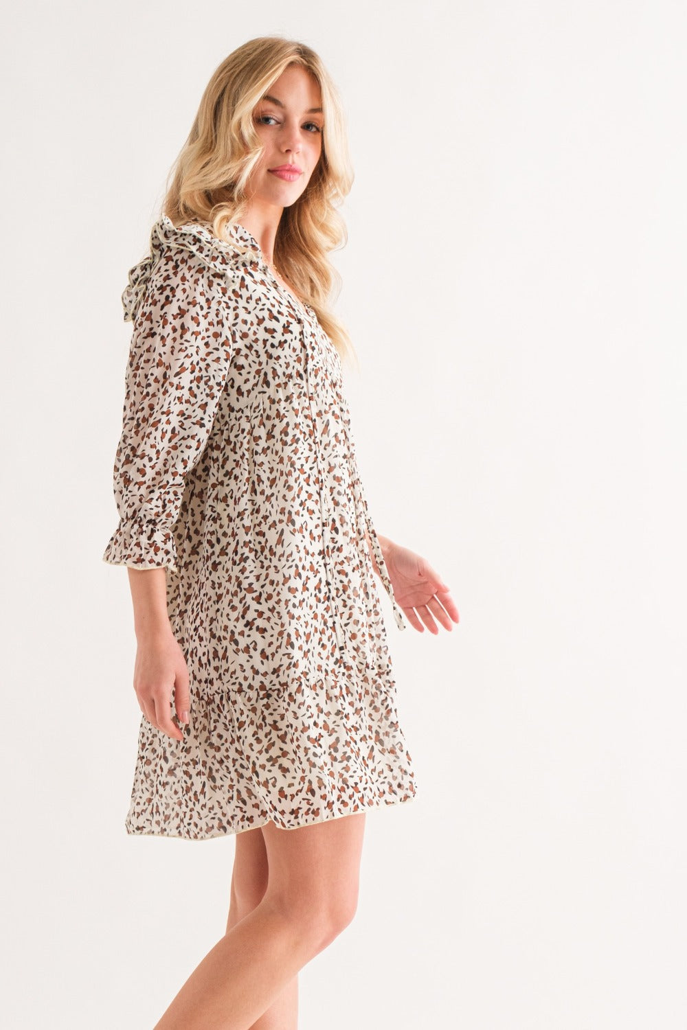 And The Why Leopard Ruffle Hem Woven Mini Dress free shipping -Oh Em Gee Boutique