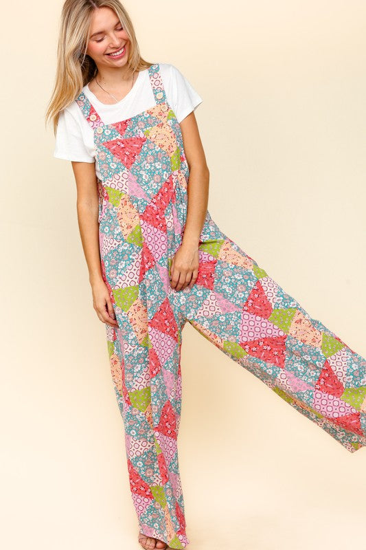 Haptics Full Size Printed Wide Leg Overalls with Side Pockets free shipping -Oh Em Gee Boutique