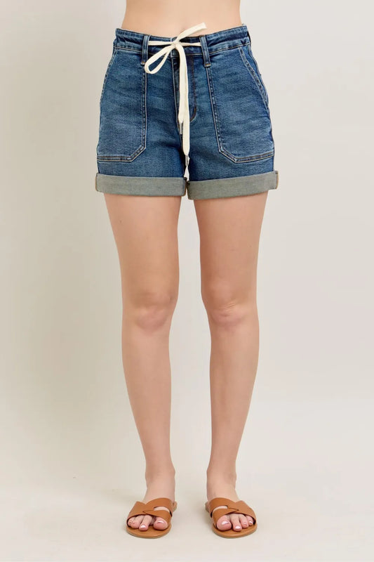 Judy Blue Full Size High Rise Cuff Denim Shorts Plus Size free shipping -Oh Em Gee Boutique