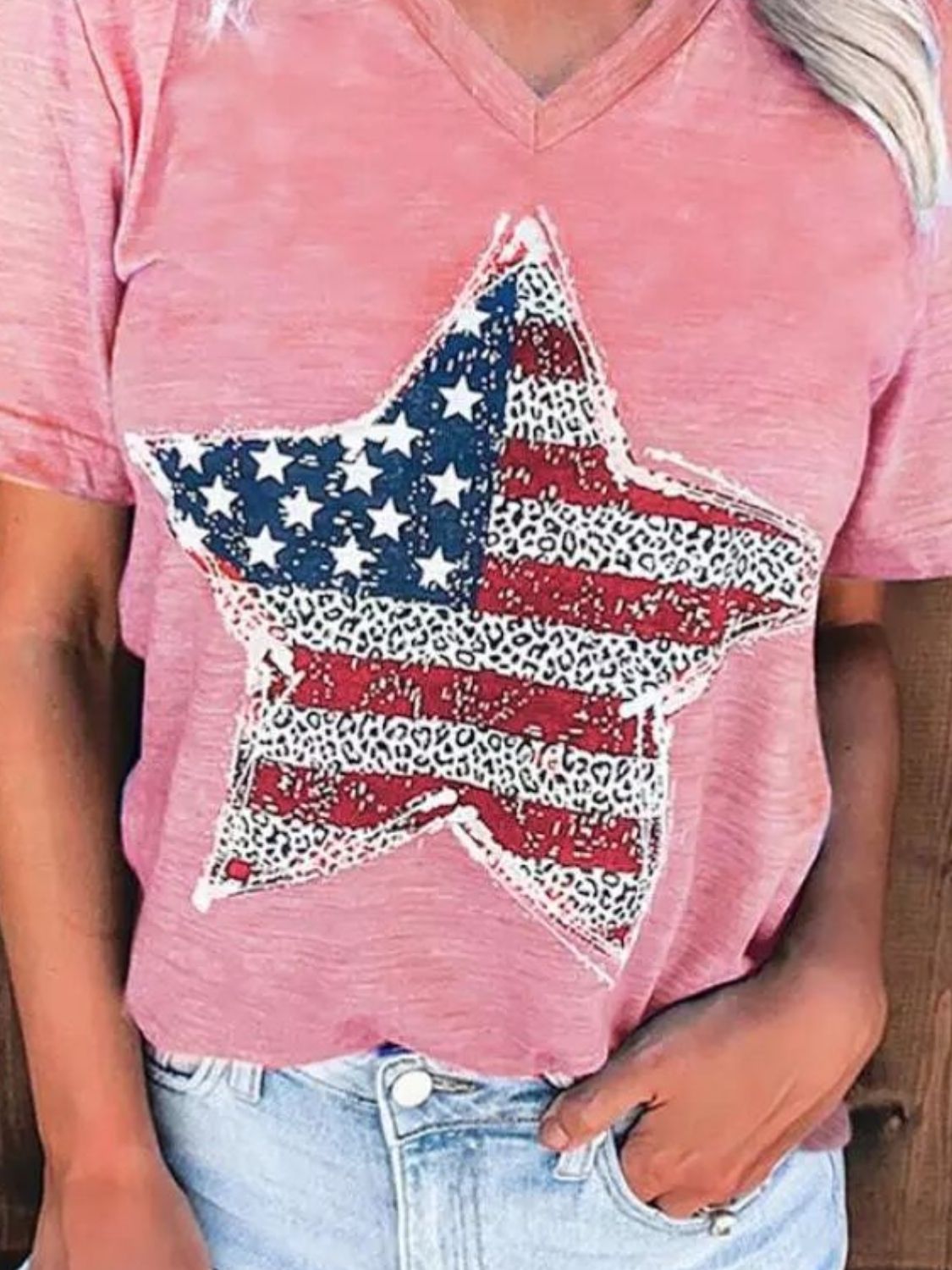 US Flag Graphic V-Neck Short Sleeve T-Shirt free shipping -Oh Em Gee Boutique